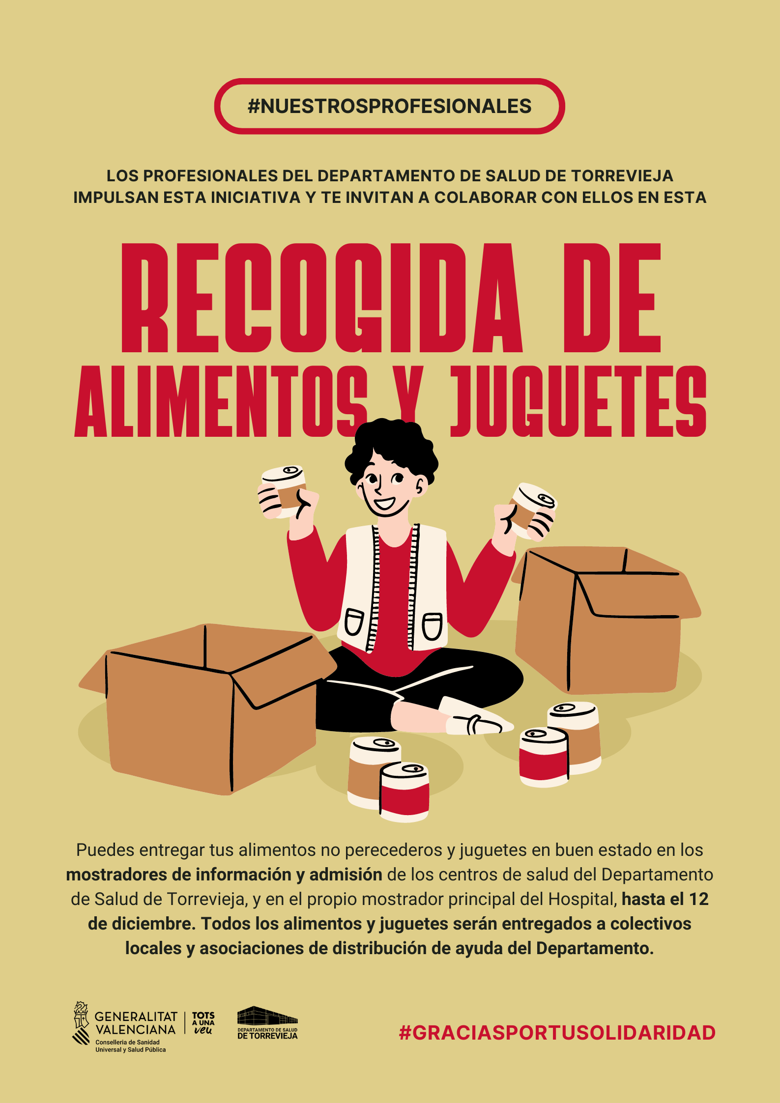Profesionales del departamento de salud de Torrevieja inician una campaña de recogida de alimentos y